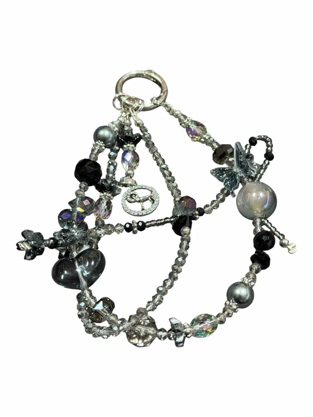 Beaded Multi-Strand Grey and Silver Bag Charm